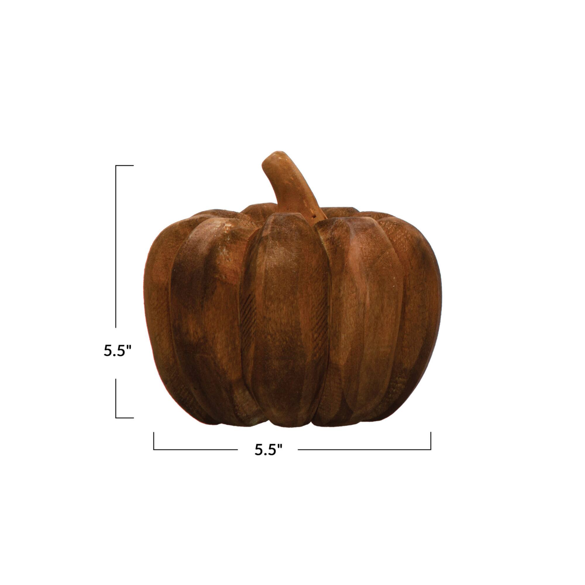 Hello Honey® 5.5" Orange Hand-Carved Poplar Wood Pumpkin Figurine